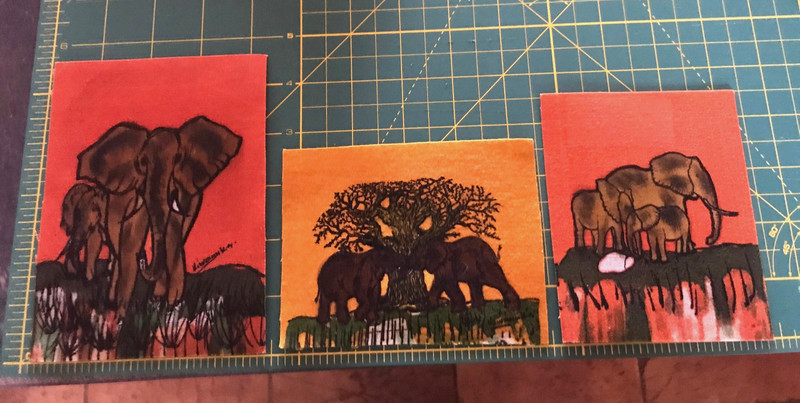 Batik African Fabric Art 3 Small Images of Elephants Made In Kenya Tribal