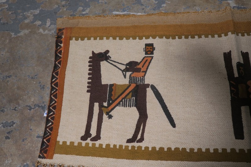South African Wool Weaving Masana Painted Tapestry Swaziland Native Scene 26x67 gallery