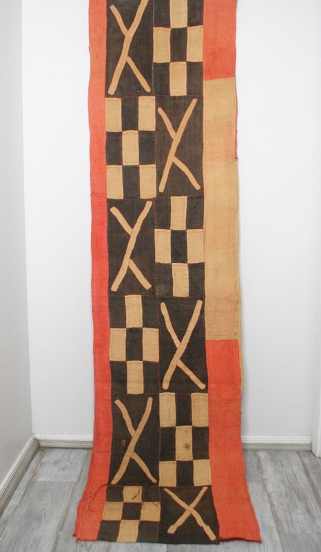 Kuba Cloth African Tapestry Raffia Congo Fabric, Rare Textile VTG Long 14+feet