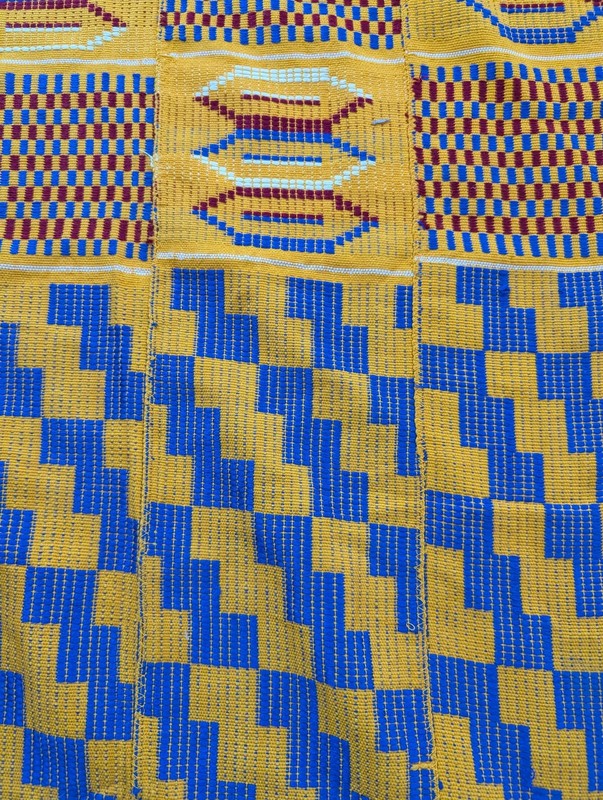 Vintage African Handwoven Patchwork Ghanaian Multicolor Kente Cloth 126x78in gallery
