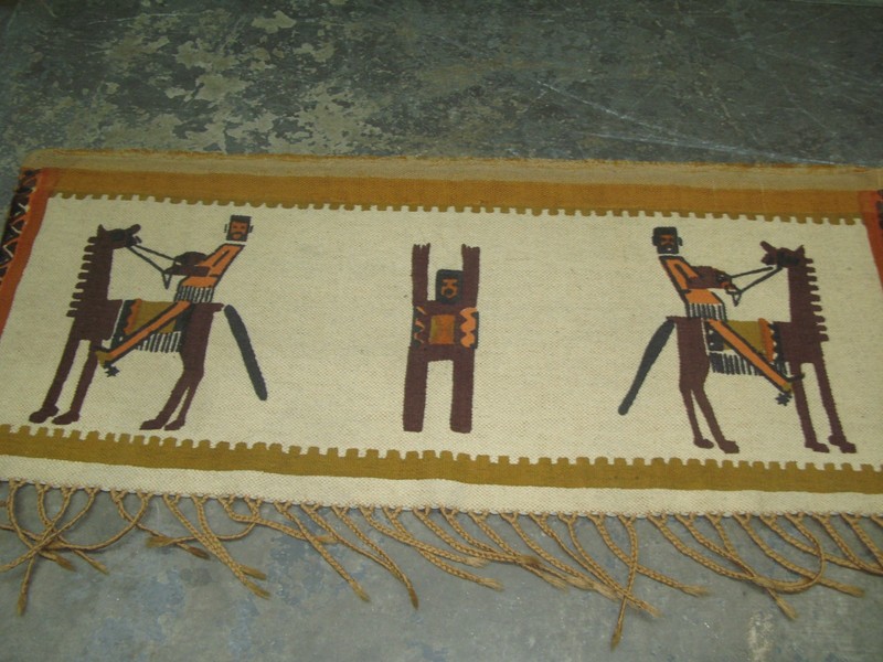 South African Wool Weaving Masana Painted Tapestry Swaziland Native Scene 26×67