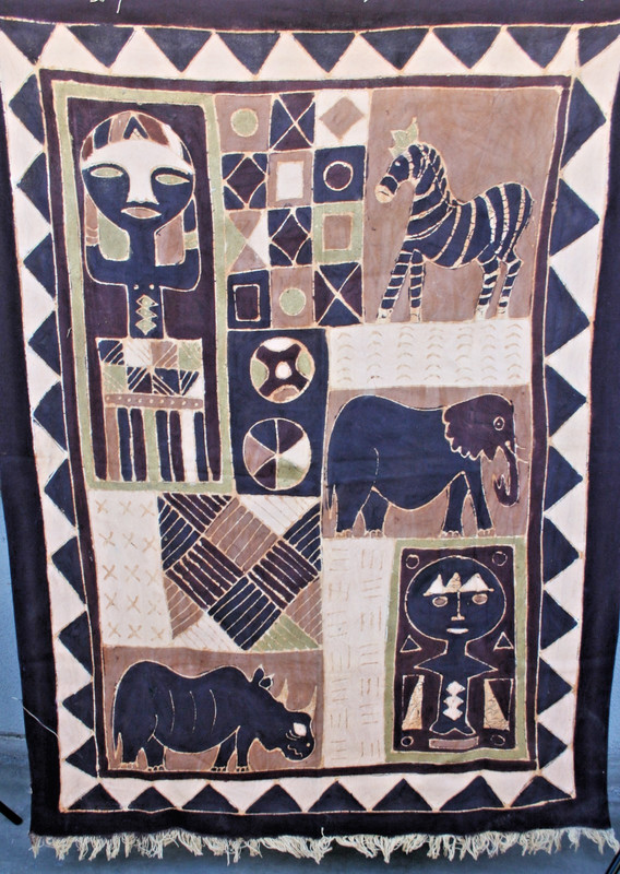 Batik Tapestry Zimbabwe Art African Sadza Fabric Backweave With Fringe 52X76 VTG