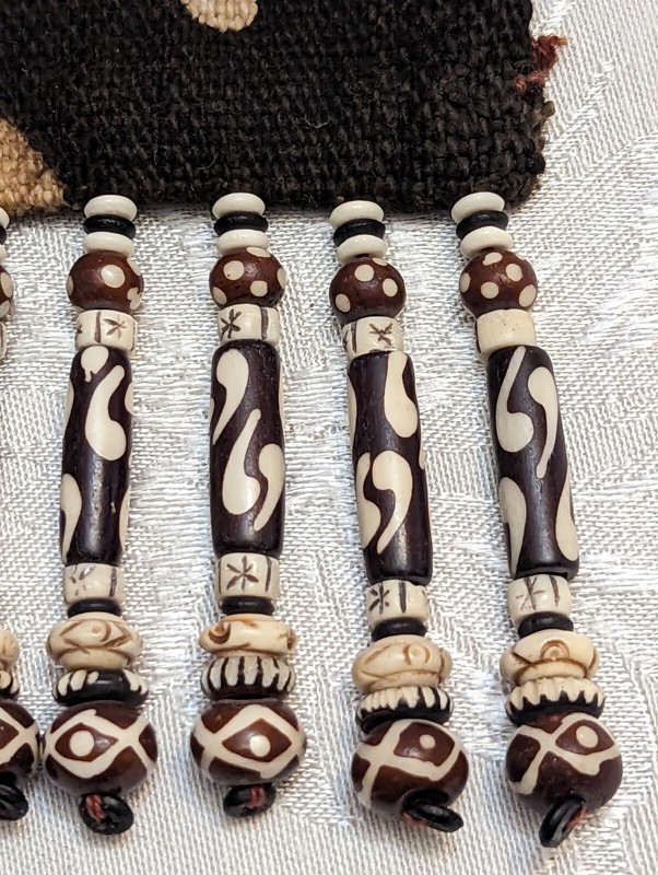 African Mud Cloth with Batik Bone Beads 34 x 5 Inches Vintage gallery