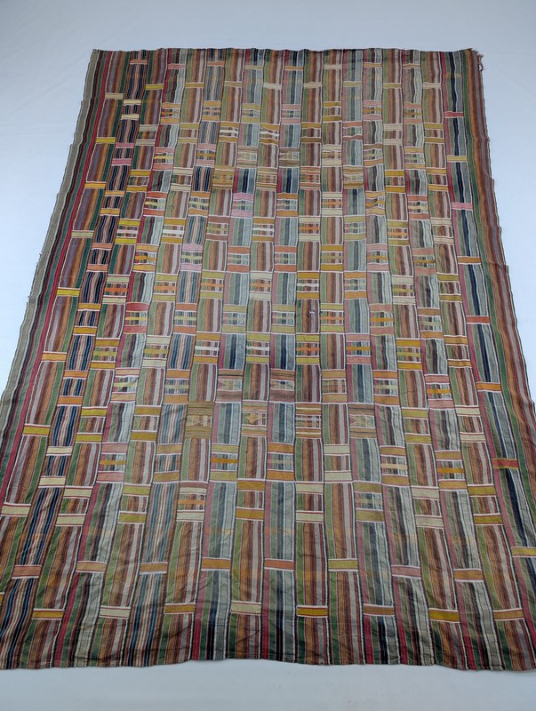 Vintage African Handwoven Patchwork Multicolor Kente Style Textile 96x70in