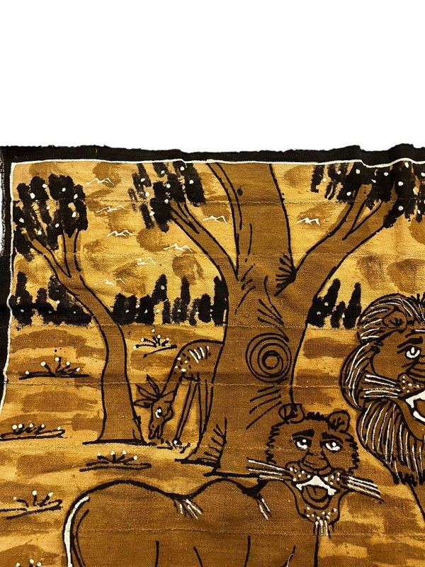 Vintage African Mud cloth Korhogo Senufo Lion Tiger 64x32 Hand Dyed Sewn gallery