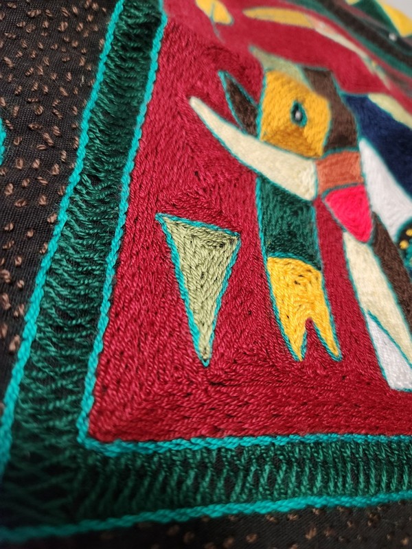 Hand Embroidered Kaross South African Pillow Cover Elephant Toucan Artist Signed gallery