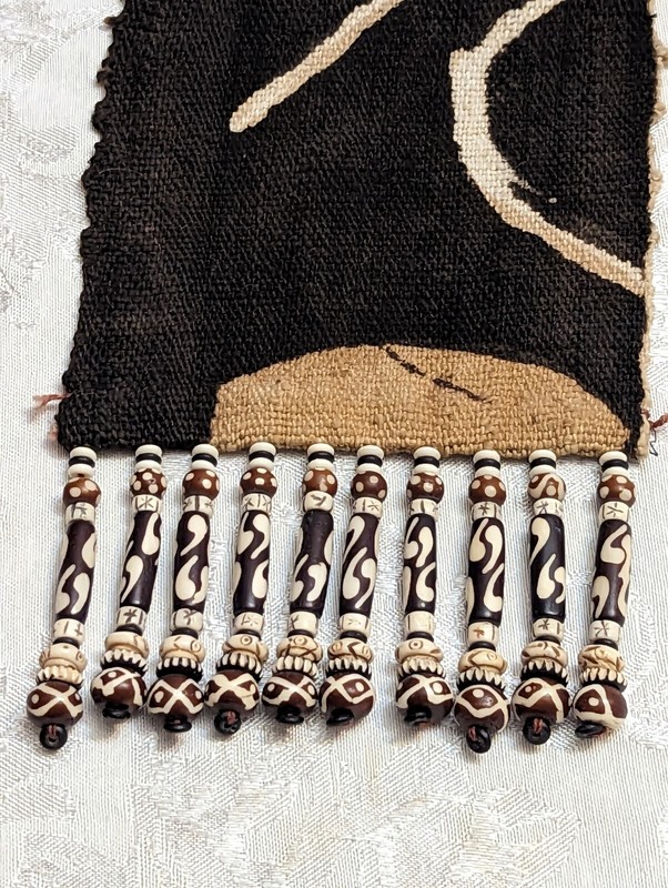 African Mud Cloth with Batik Bone Beads 34 x 5 Inches Vintage gallery