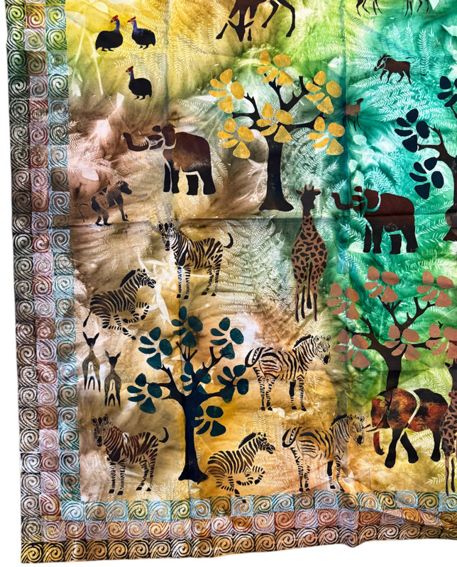 African Batik Wall Hanging Zimbabwe Hand Printed Animals Tapestry Elephant 53x53 gallery
