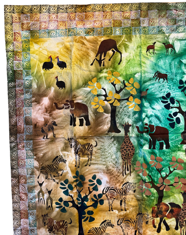 African Batik Wall Hanging Zimbabwe Hand Printed Animals Tapestry Elephant 53x53 gallery