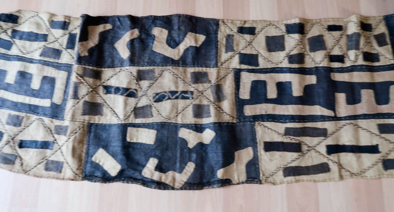 Vintage African Kuba Cloth 160" x 22" Handwoven Raffia Long Panel Congo Textile gallery