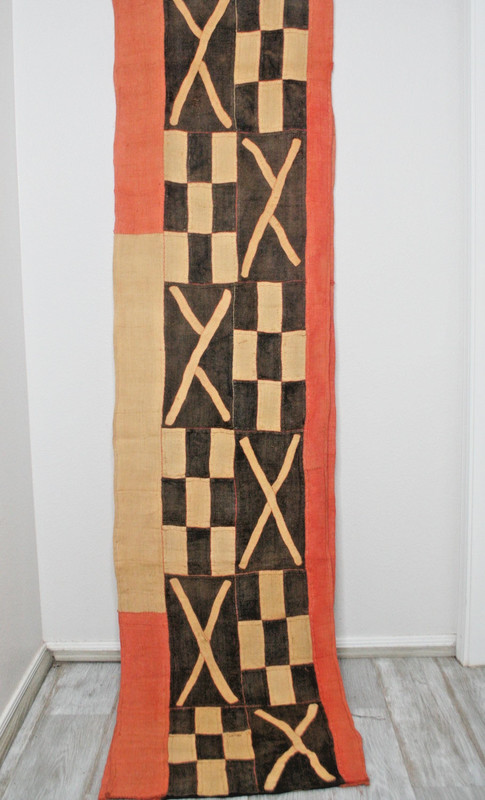 Kuba Cloth African Tapestry Raffia Congo Fabric, Rare Textile VTG Long 14+feet gallery
