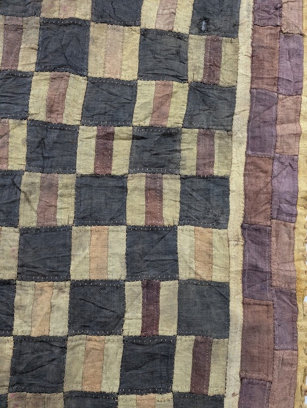 Vintage African Handwoven Patchwork Kuba Cloth Raffia Textile Runner 140x30in gallery