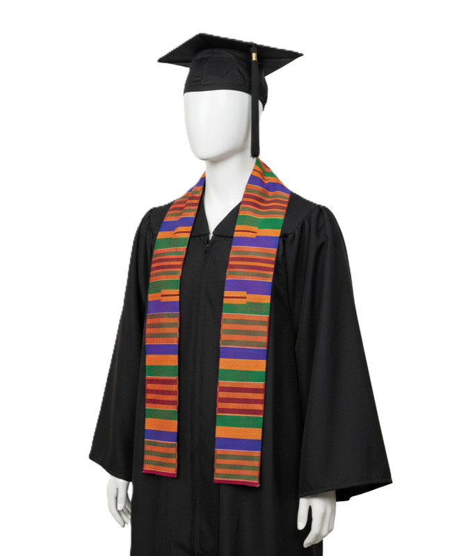 Authentic Traditional Multicolor Kente Cloth Stole, Ceremonial Handwoven Kente gallery