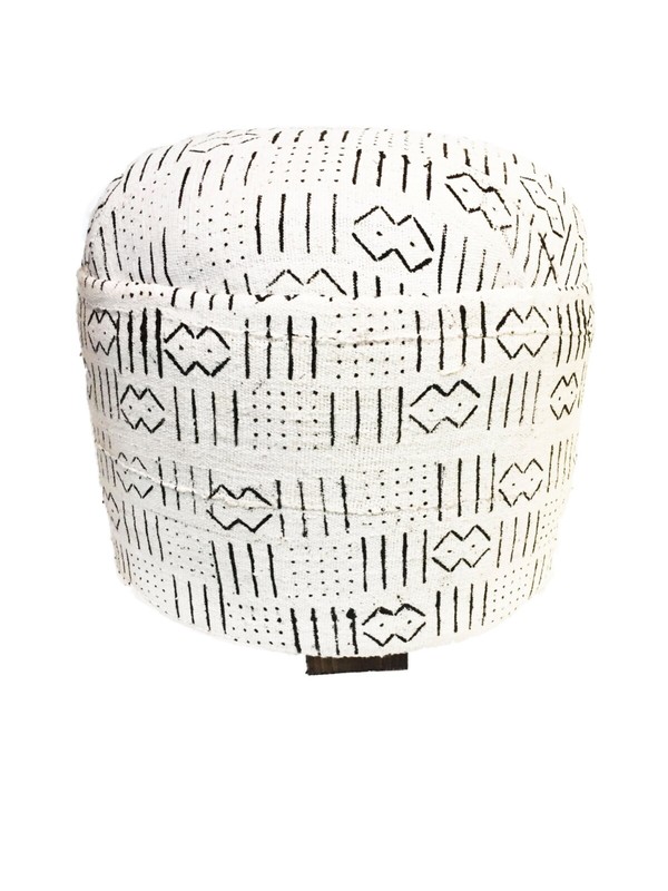# 638 LG Ottoman in African Malian White & Black Mud Cloth Textile 17" h gallery