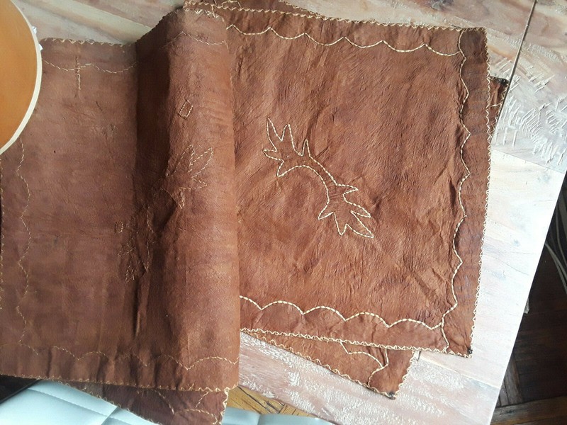 Set of 4 African bark cloth wall hangings/placemats, woven design gallery