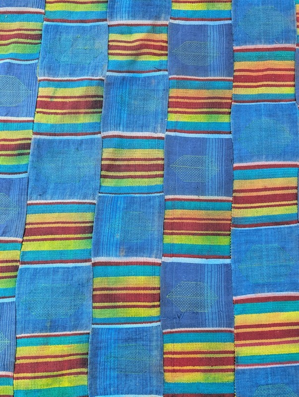 Vintage African Handwoven Patchwork Ghanaian Kente Style Textile 112x57in gallery