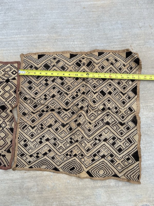 2 African Kuba Cloth Textile 18" x 18"/ 21"x 21" Handmade Woven Raffia set of 2 gallery