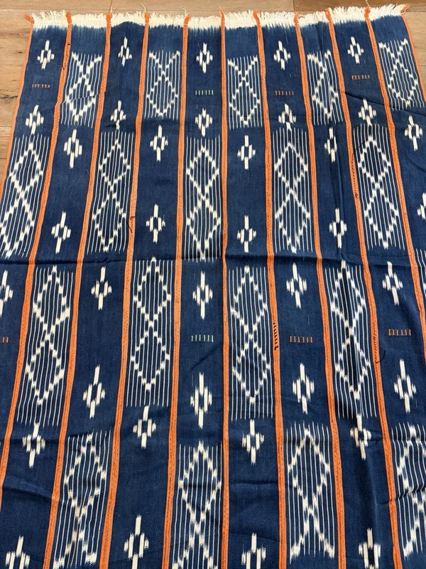 Vintage African Indigo Baule Fabric Orange Stripes Mudcloth 55”L x 41”W (2)463 gallery