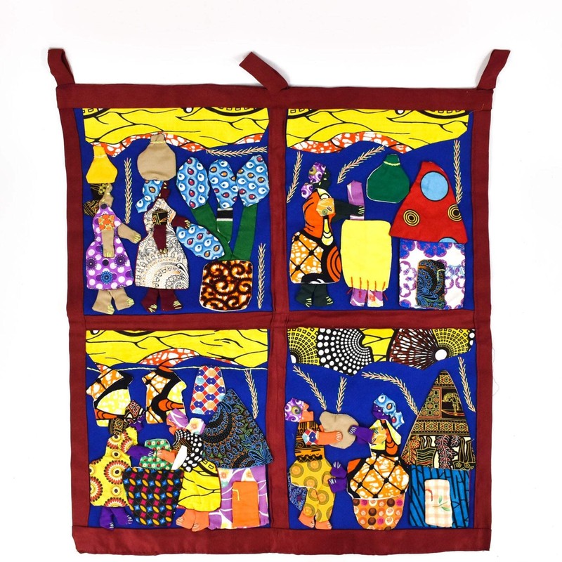Weya 4 Panel Story Quilt Village Life Zimbabwe