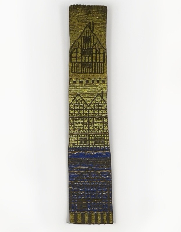 Vintage Hand-Woven African Textile Strip – Geometric Pattern 28” Blue/Gold