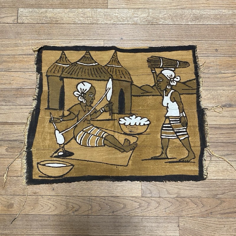 Vintage African Tribal Handpainted Mud Cloth Tapestry 24x19.5 Inches gallery