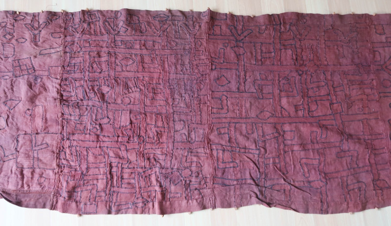 20ft Antique Kuba Raffia Dance Skirt - Congolese Tcaka Ntshak Textile - 240"x32" gallery