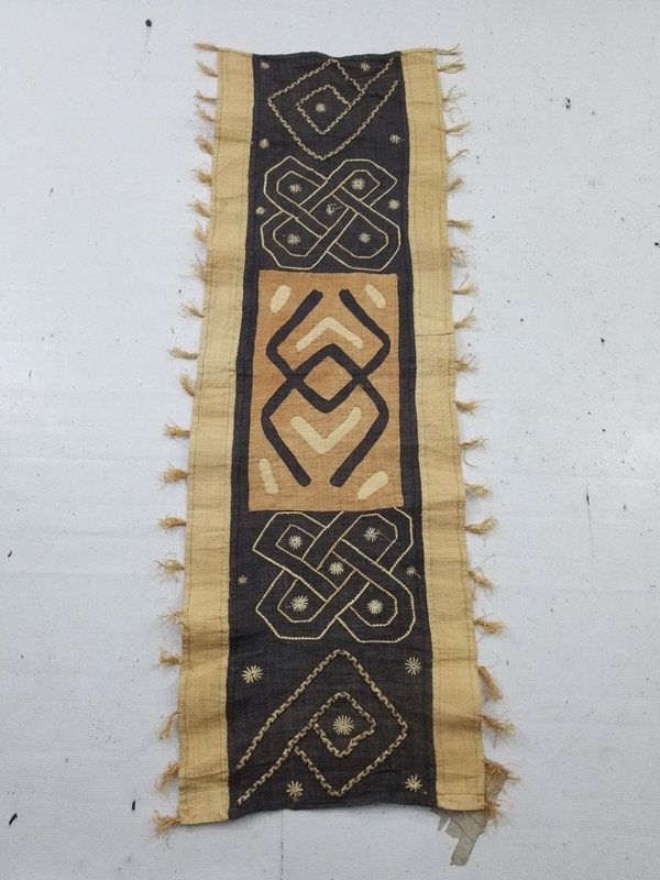 Antique African Kuba Cloth Natural Woven Raffia Textile Table Runner 126x41cm