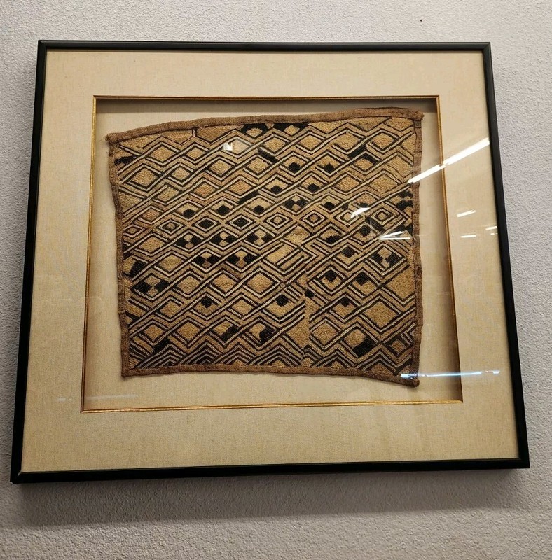 Vintage African Kuba Clothe Framed Art . Fast Shipping!