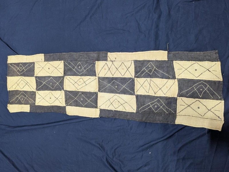 Vintage African Kuba Showa Bark Cloth Handstitched Raffia Textile 13x44 inches gallery