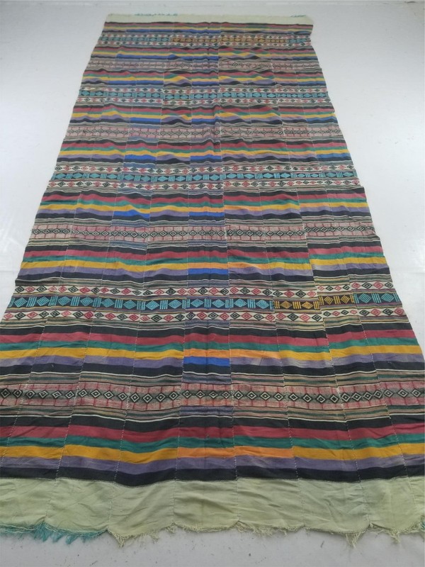 Vintage African Kente Cloth Handwoven Patchwork Ghanaian Textile 132x57in