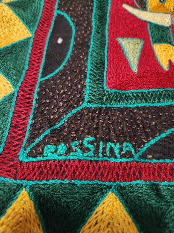 Hand Embroidered Kaross South African Pillow Cover Elephant Toucan Artist Signed gallery