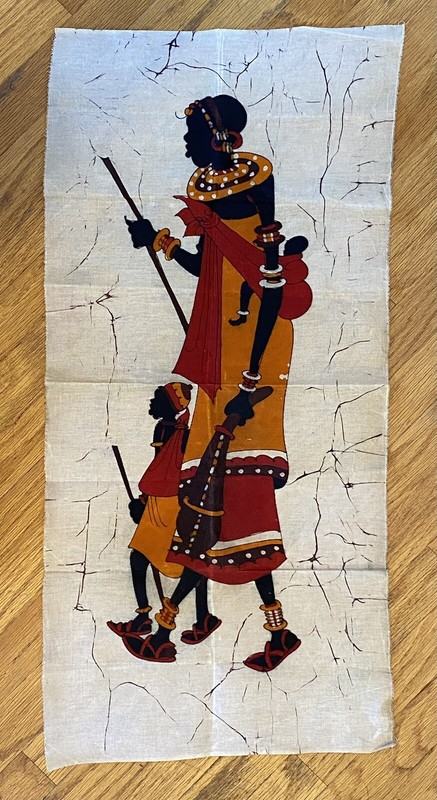 AFRICAN Wax FABRIC Textile 16 X 35” MOTHER and CHILDREN Ivory Background NEW