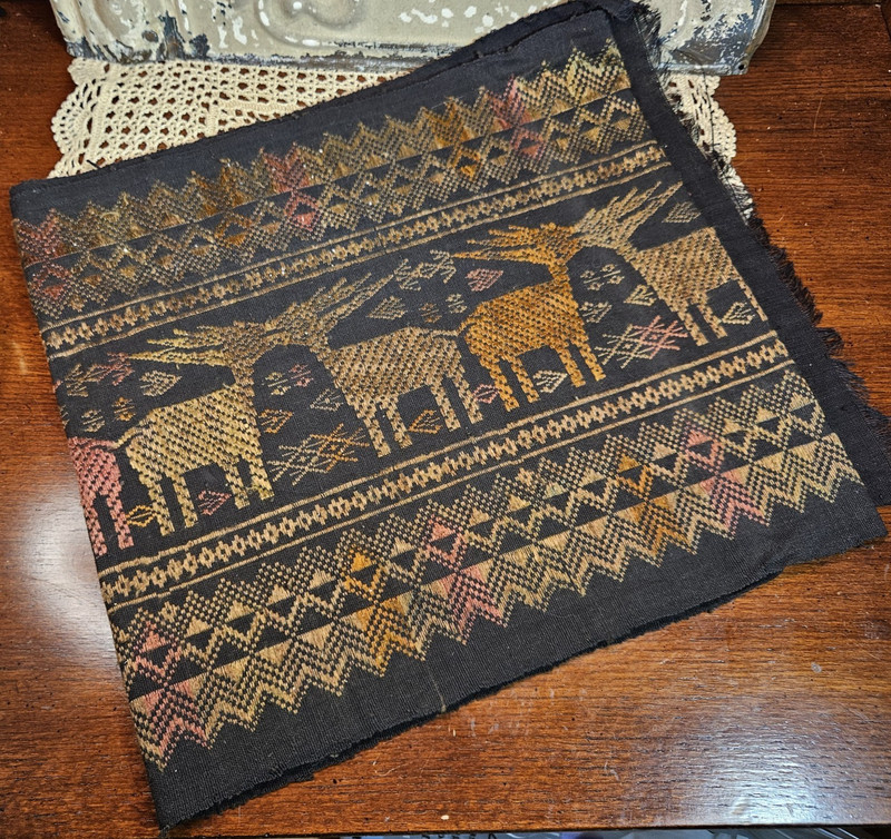 Ikat Handwoven Textile Wall Hanging Table Runner Reindeer Elk 32" x 64" gallery
