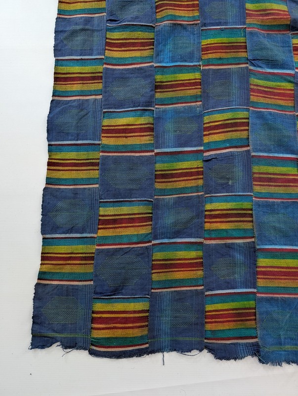 Vintage African Handwoven Patchwork Ghanaian Kente Style Textile 112x57in gallery