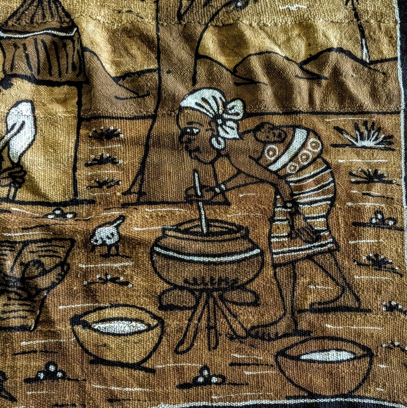African Malia Traditional Mud Cloth Textile Wall Hanging Signed 36x27" gallery