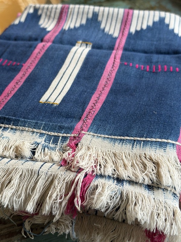 Vintage African Indigo Baule With Pink Stripes Mudcloth 58”L x 45”W | No. 81 gallery
