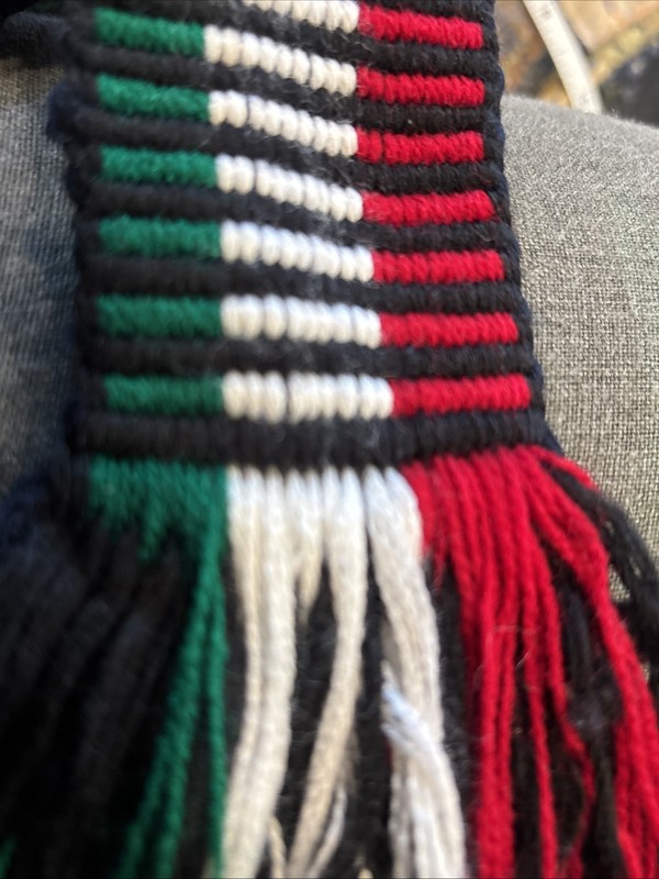 Handwoven Pan African Color Scarf Sash Red Black White Fringe Folk Art Textile gallery