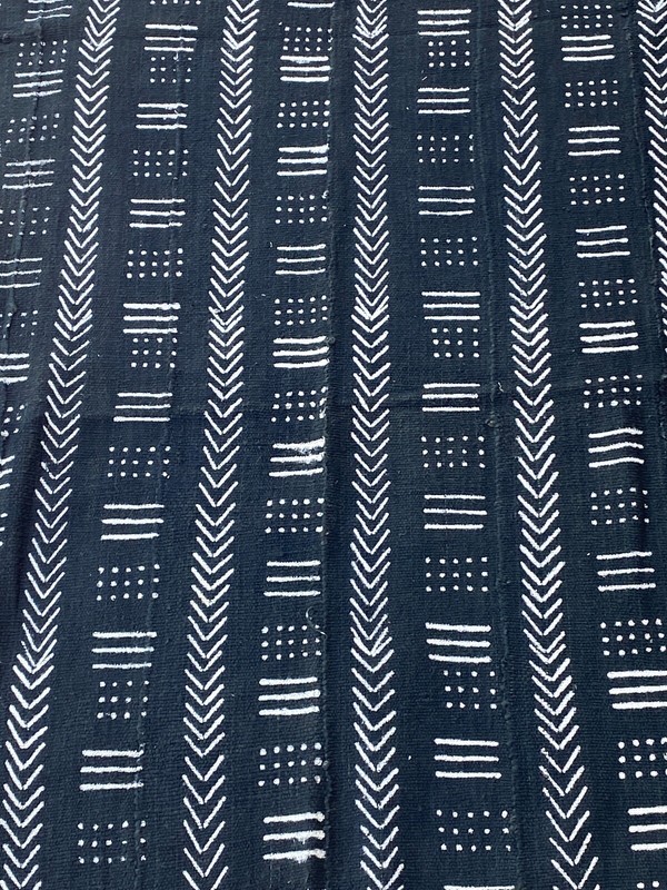 African Bogolan Black and White Mud Cloth Textile Mali 43 " by 62" gallery