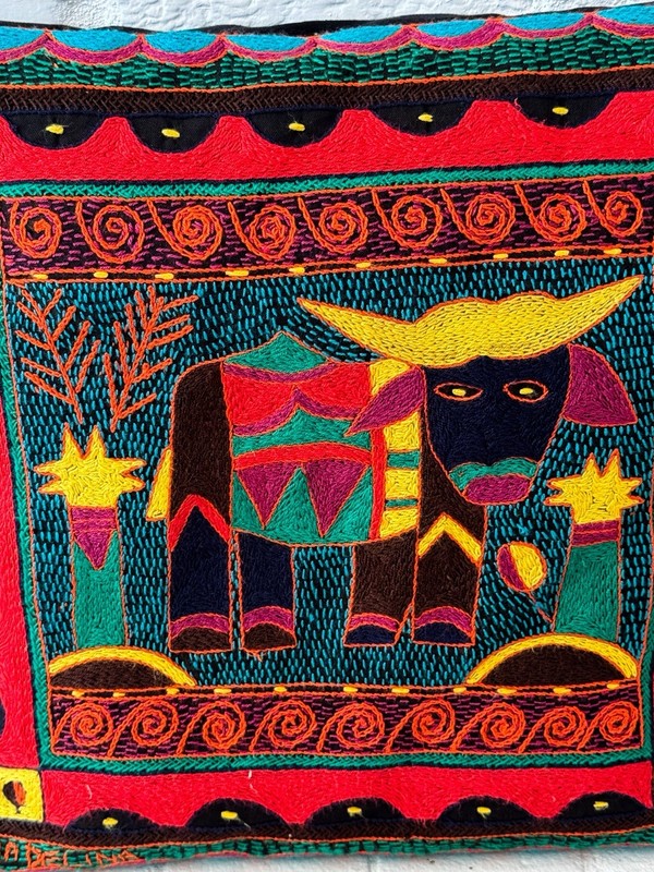 Kaross Bull Hand Embroidered Throw Pillow South Africa Cushion African Folk Art gallery