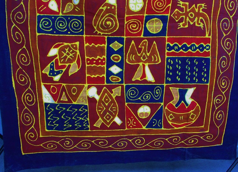Batik Tapestry Zimbabwe Rare Folk Art African Sadza Fabric Handmade 60X73 gallery