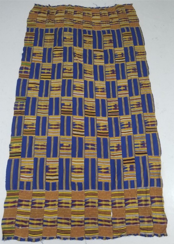 Vintage Ghana Kente Cloth Handwoven Patchwork Checkerboard Textile 68x36in