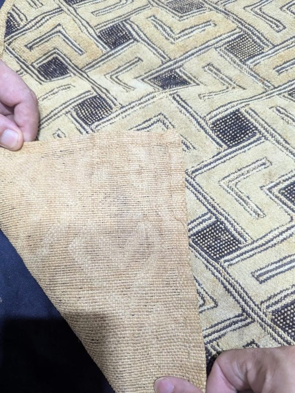Vintage African Kuba Showa Bark Cloth Handstitched Raffia Textile 24x25inches gallery