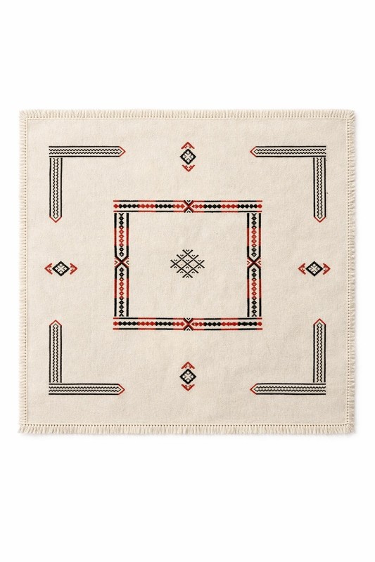 Vintage Moroccan Berber Woven Textile Table Cover 29×27 Geometric Tribal Cotton