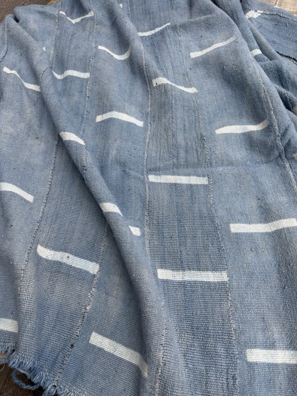 Vintage African Mudcloth Faded Indigo Textile 62” L x 41” W Throw | No. 168