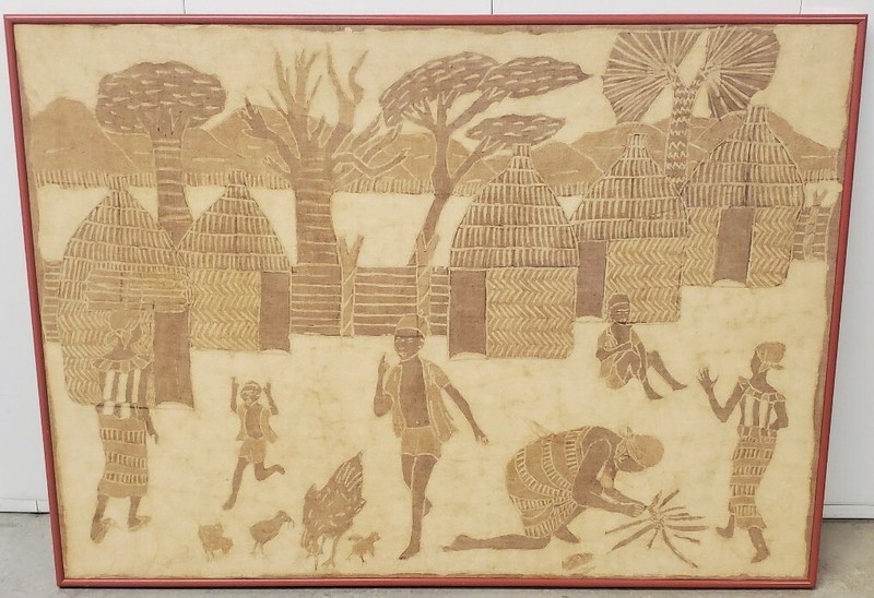Folk Art Batik Vintage African Village Batik