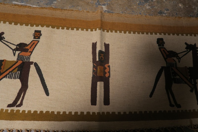 South African Wool Weaving Masana Painted Tapestry Swaziland Native Scene 26x67 gallery