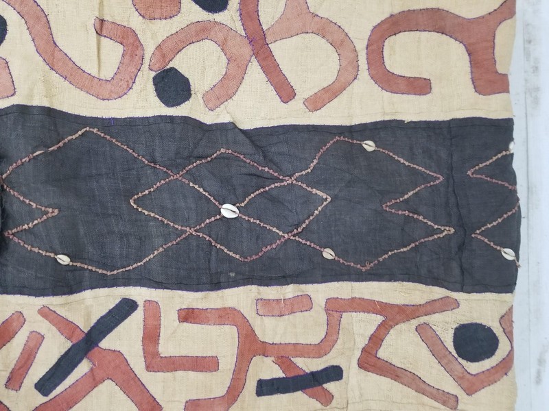 Antique Traditional Handwoven African Kuba Cloth Raffia Textile Runner 173x21 in gallery