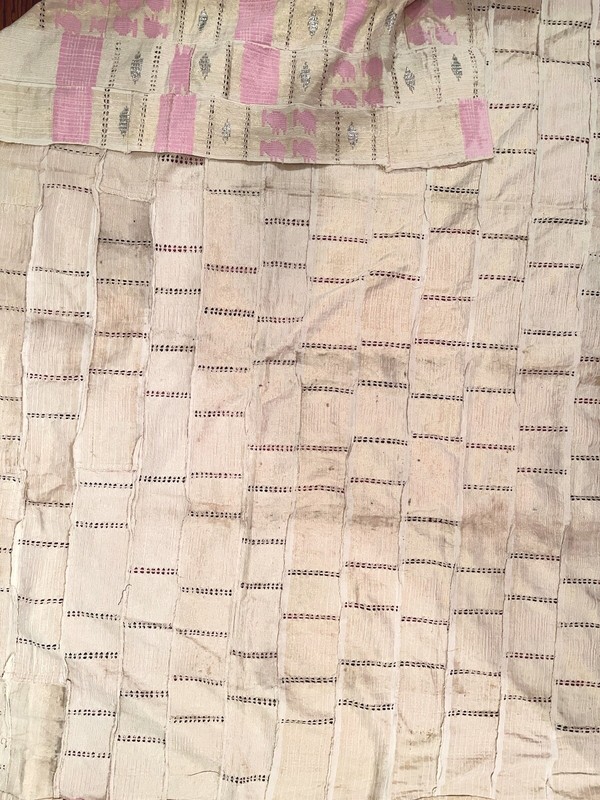 Nigerian Yoruban Aso Oke Cream/Offwhite Pink Gold Silver Fabric 49” W x 81” H gallery