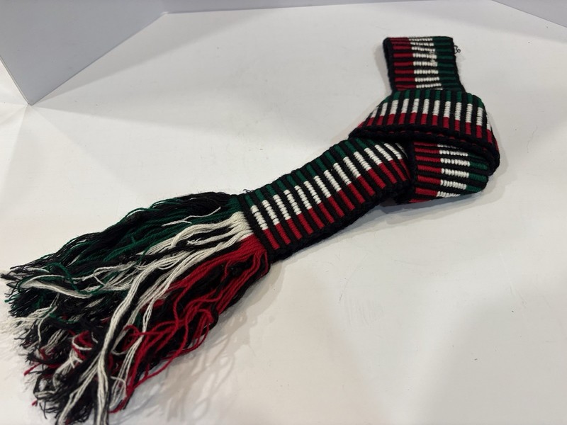 Handwoven Pan African Color Scarf Sash Red Black White Fringe Folk Art Textile