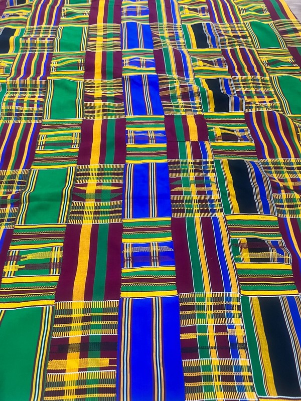 Vintage large African kente Ashanti hand woven cloth 120′ X 80″ African Art Deco